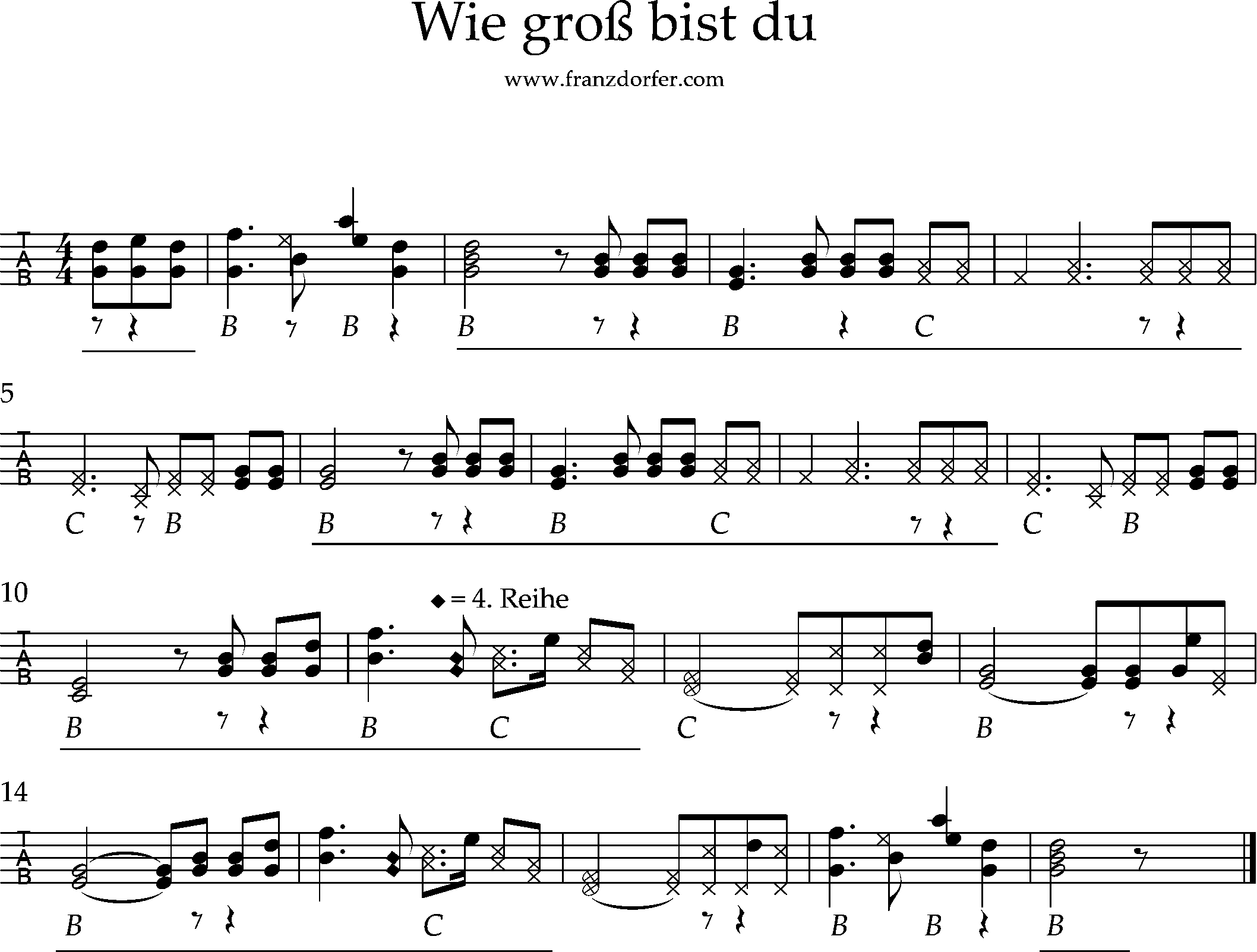 Wie groß bist du, Ziachnoten Griffschrift für Steirsche Harmonika, wie groß bist du